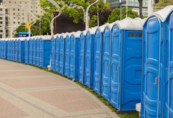 a clean row of portable restrooms for outdoor weddings or festivals in Mira Loma CA